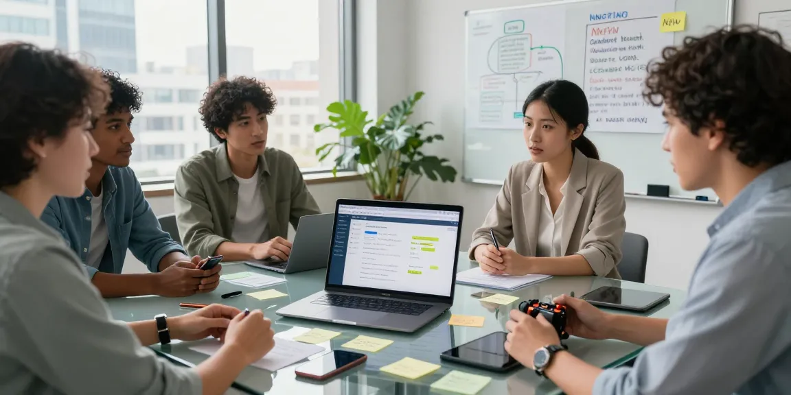 Collaborative team discussing NSFW content moderation strategies in a modern office.