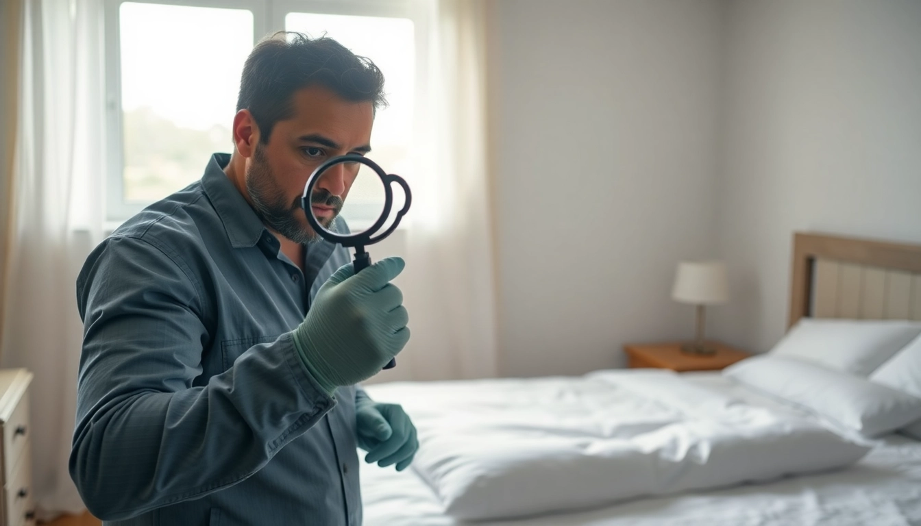 Local bed bug exterminators conducting a home inspection for bed bugs.