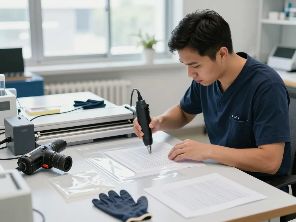bóc ép plastic tại hà nội - professional technician restoring documents with care in a bright workshop