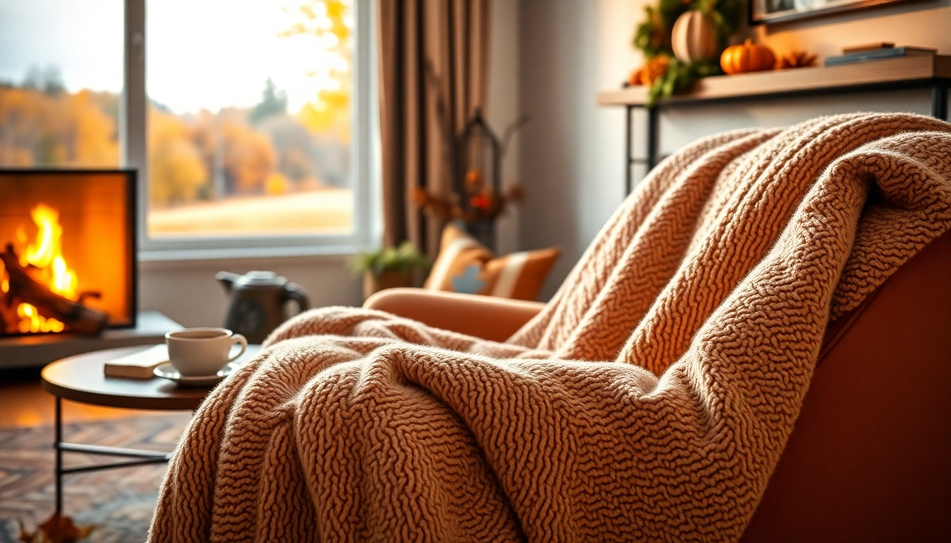 Fleece deken mooi gestyled op een comfortabele stoel in een warme woonkamer.