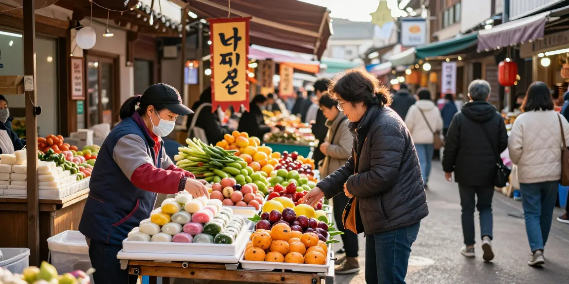 달토 판매하는 전통 시장의 활기찬 모습