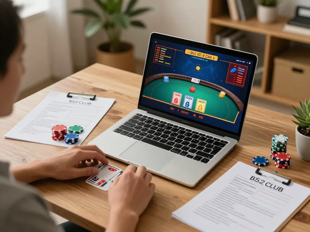 Engaging live dealer game experience at b52club with strategic notes set in a cozy home.