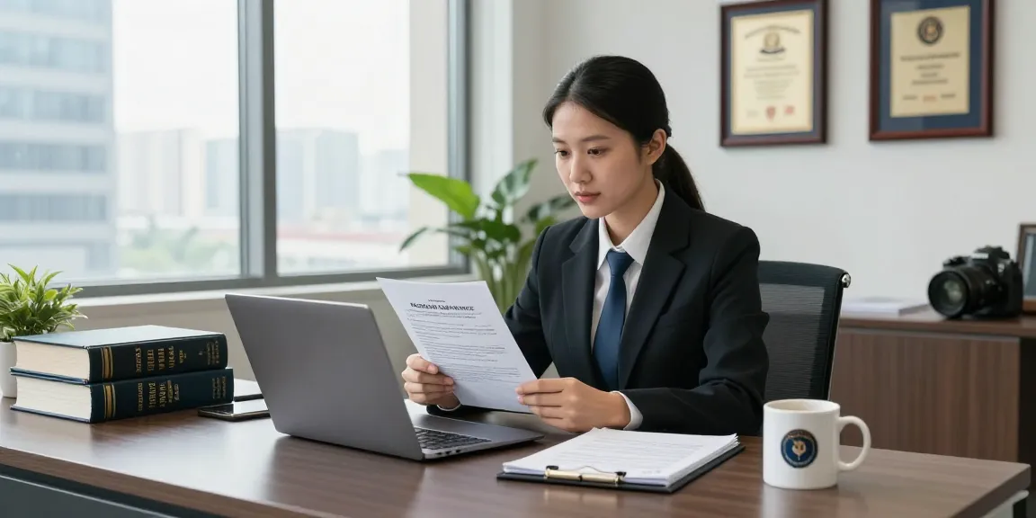 Legal consultation on merchant cash advance legal issues in a modern office with documents, laptop, and city view.