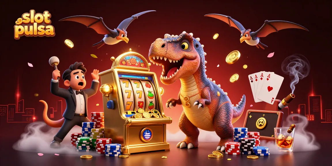 Slot pulsa memungkinkan dinosaur 3D meraih jackpot dari mesin slot emas, pemandangan menarik.