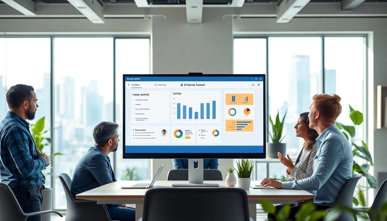 Showcasing enterprise assistant saas application interface in an engaging collaborative workspace.