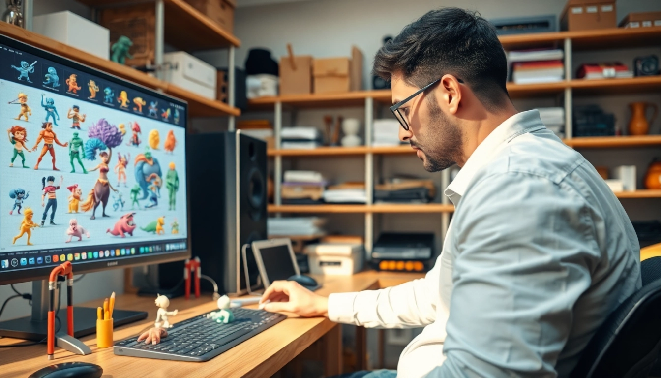 3D Animation Prozess in einem kreativen Studio mit lebendigen Modellen und einem animierenden Designer.