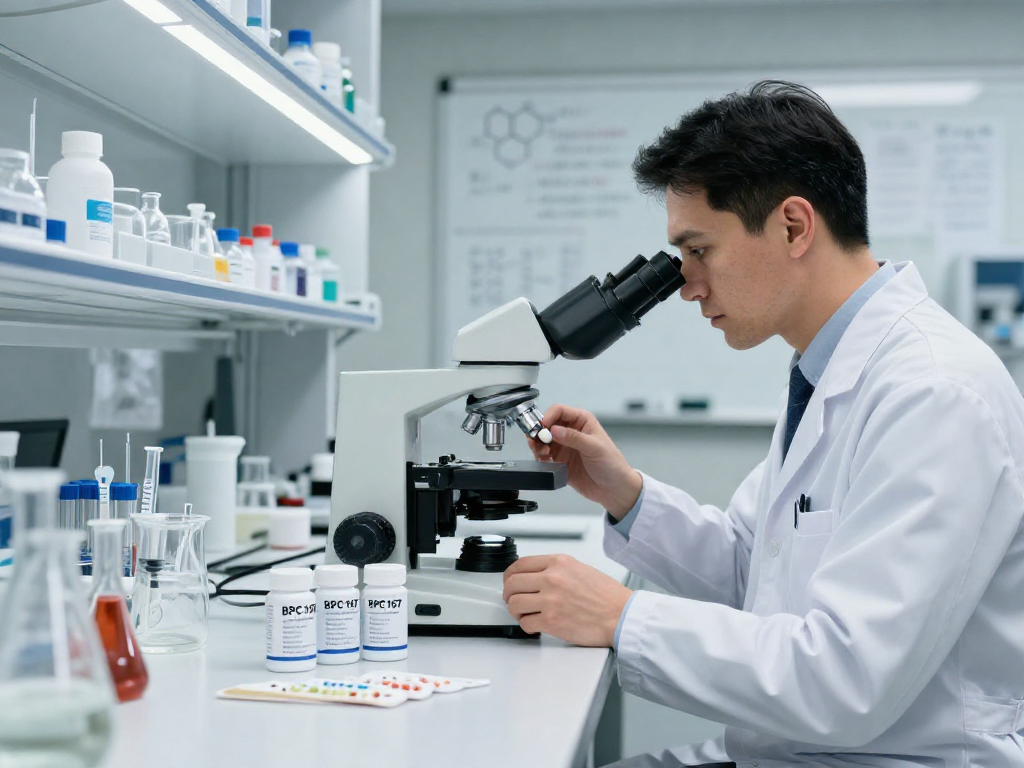 BPC 157 TB 500 Blend analysis in a modern lab setting, showcasing precision compound delivery advancements.