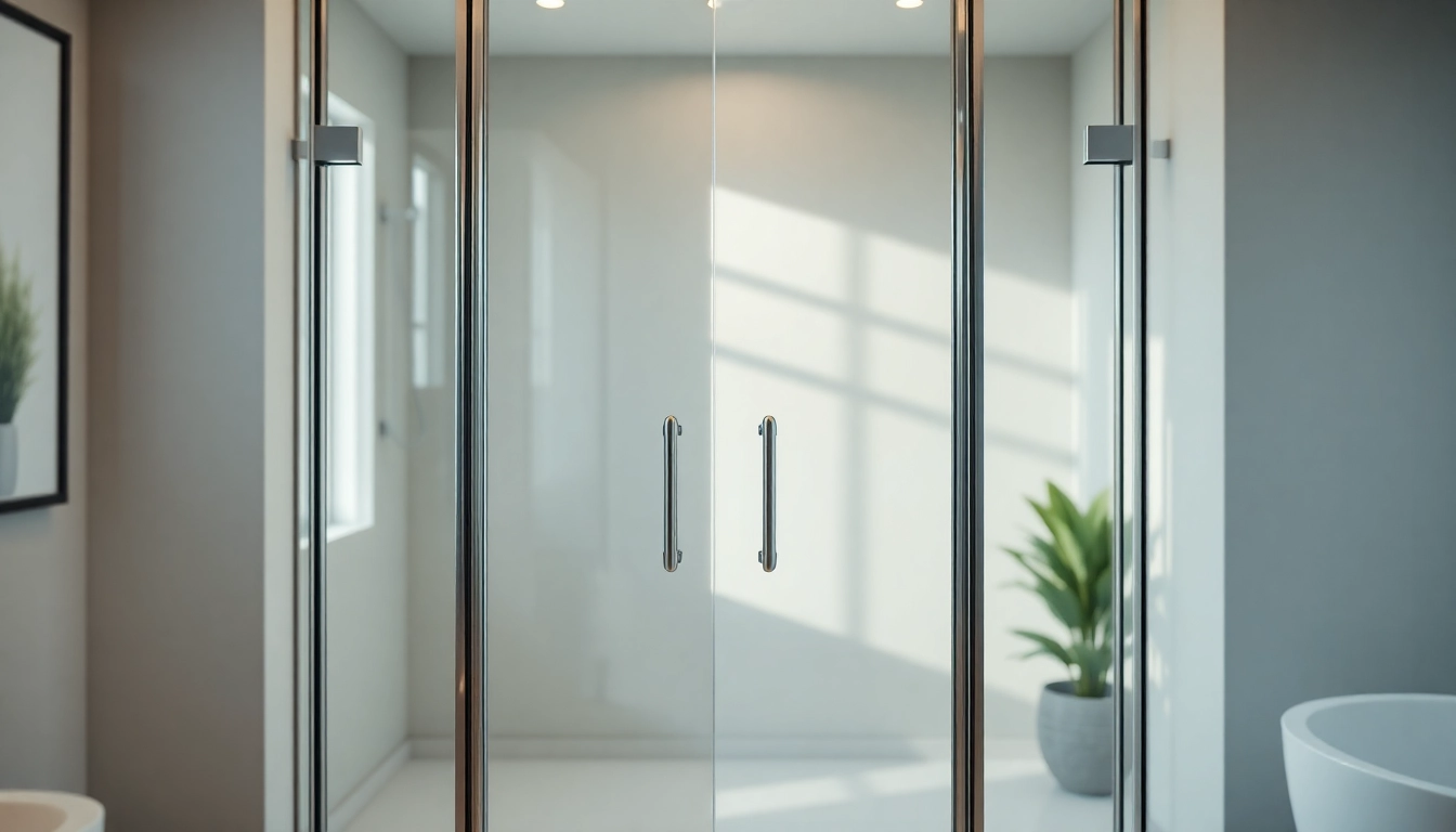 Showcasing stylish glass shower doors in a modern bathroom setting