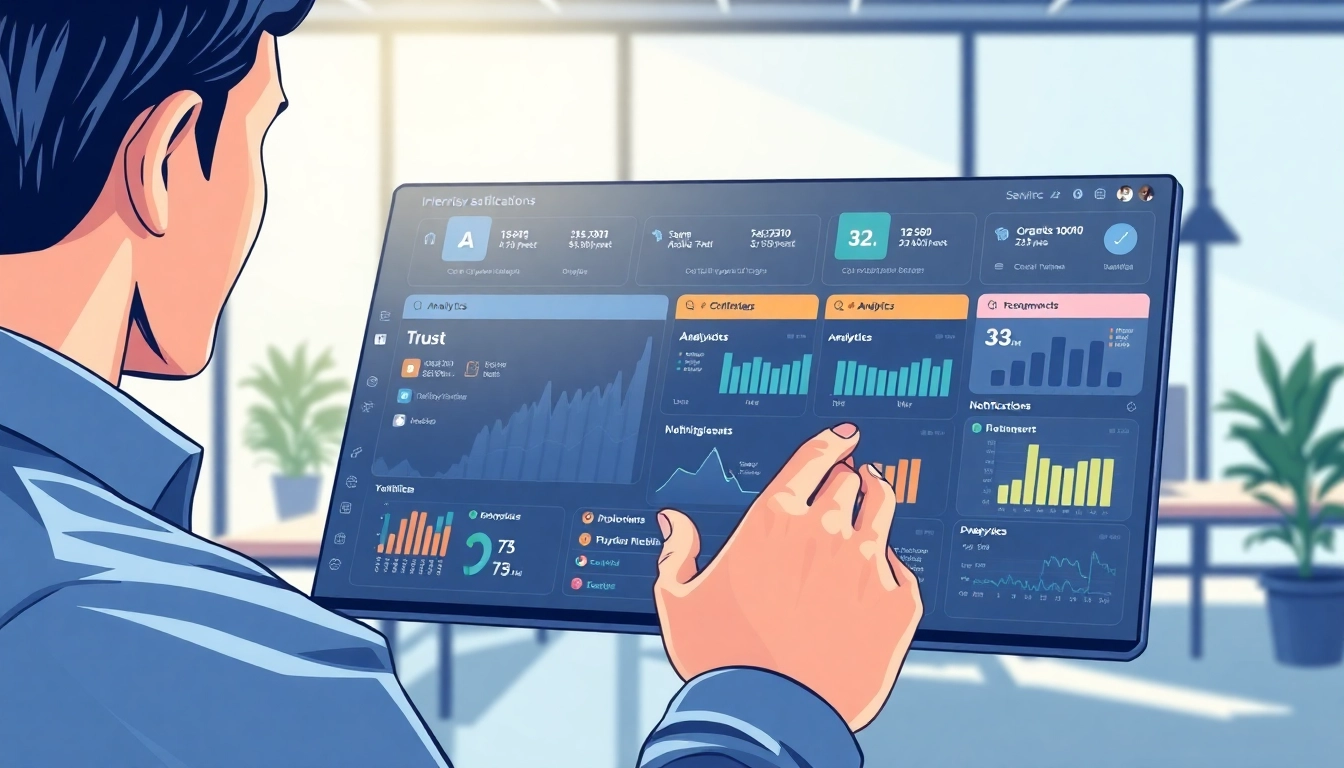 Engage with enterprise assistant SaaS on an interactive dashboard in a modern office.
