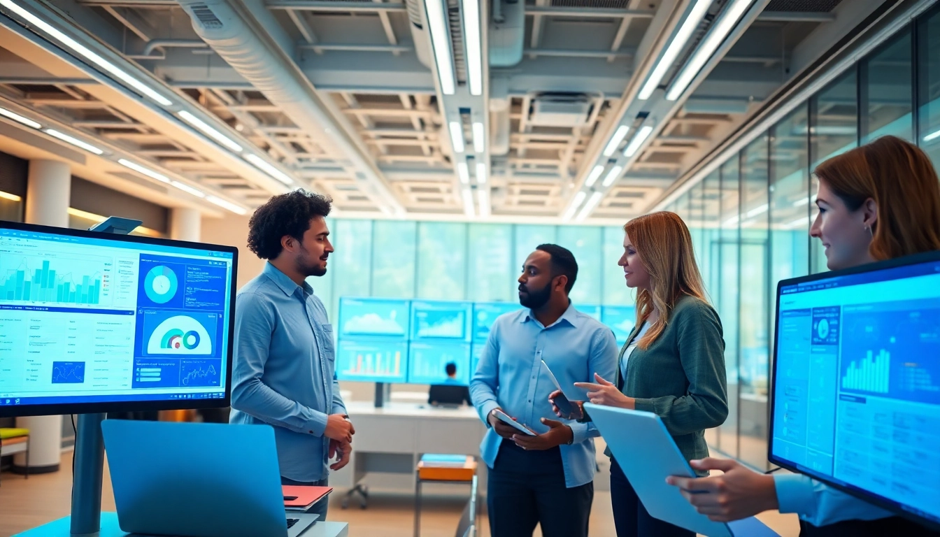 Showcase of digital transformation services with a diverse team collaborating in a modern office environment.