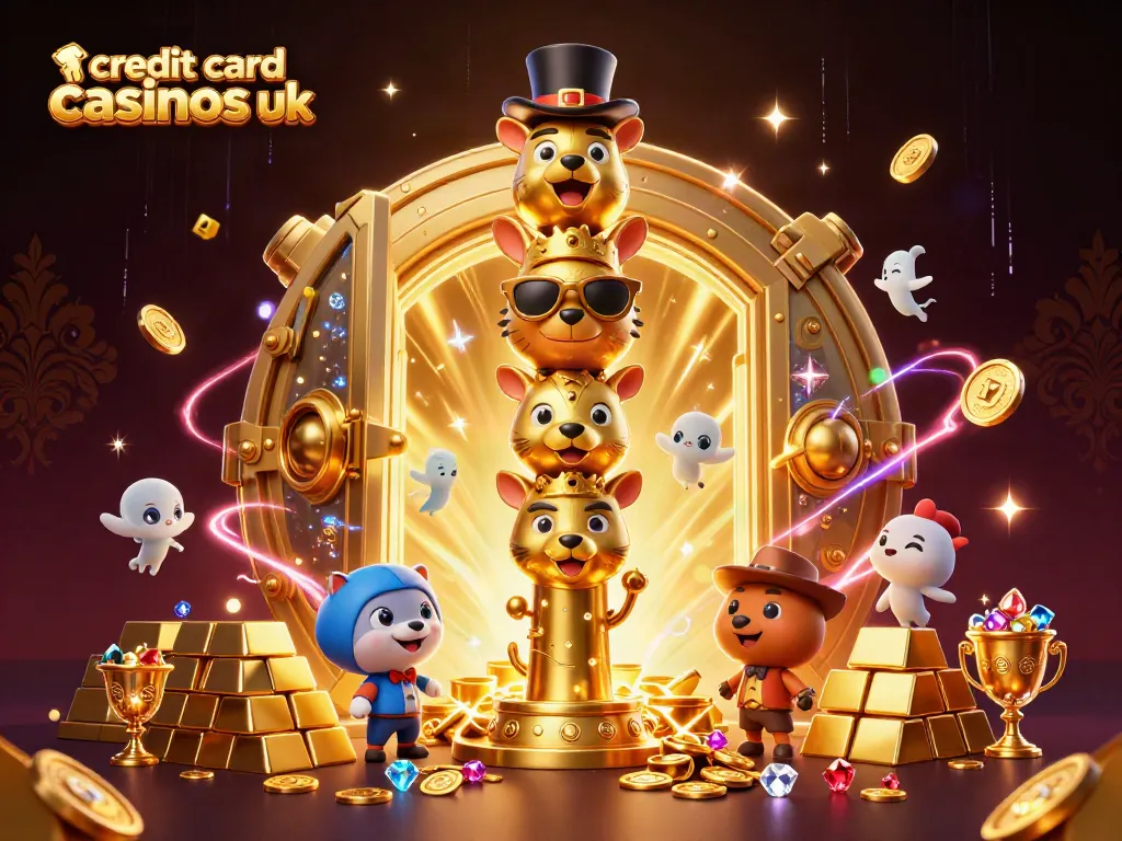 Experience the excitement of credit card casinos uk with vibrant gaming scenes featuring treasure-filled illustrations.