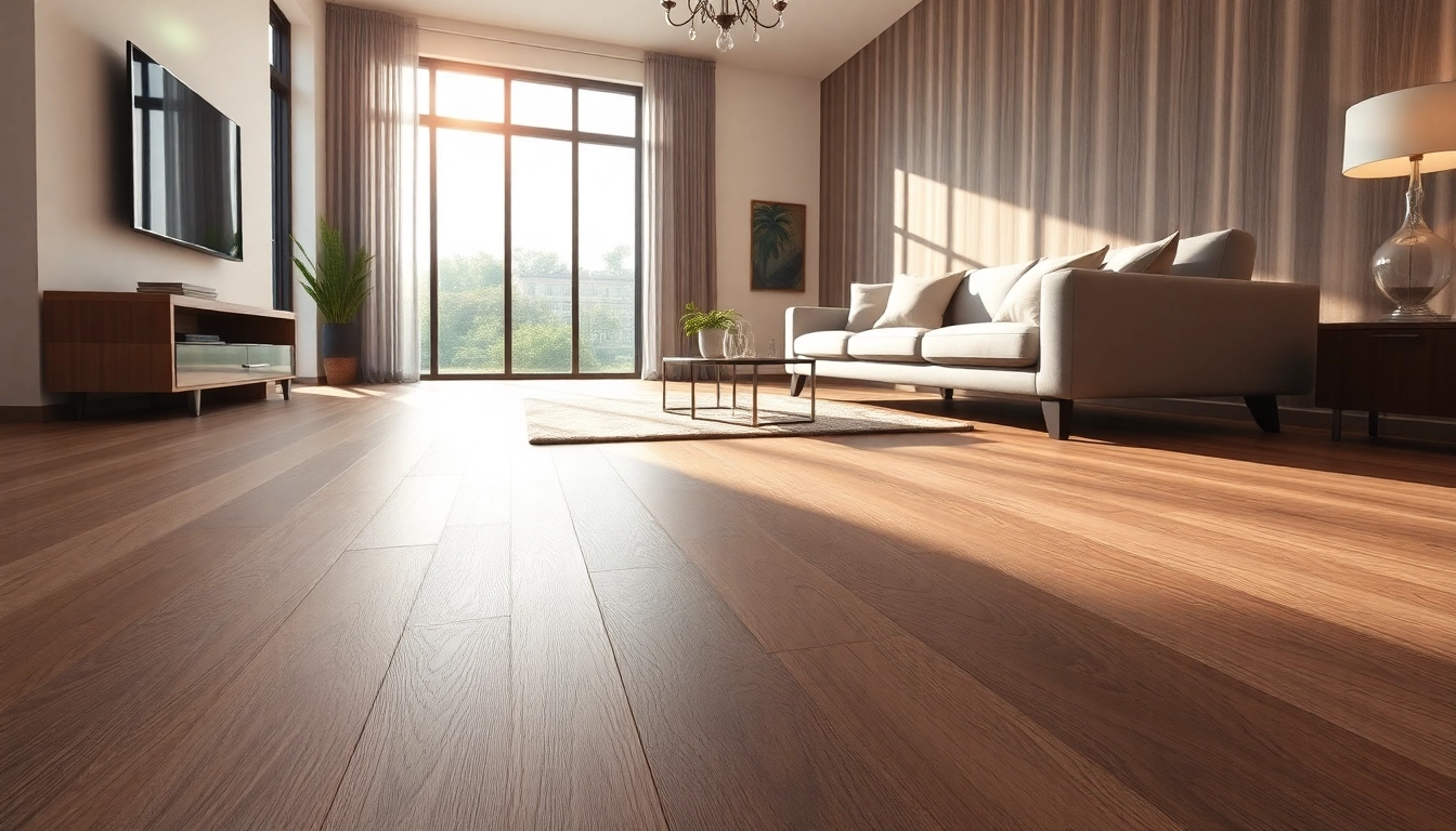 Showcase of luxury vinyl plank flooring in a modern living room setting with natural lighting.