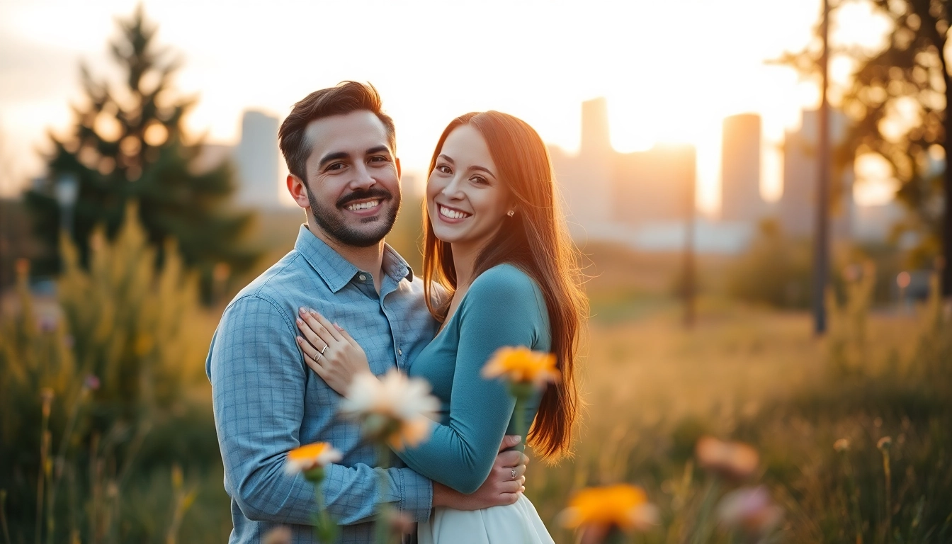 Capture an inspiring moment of a couple photographed by a photography company edmonton in a vibrant park setting.