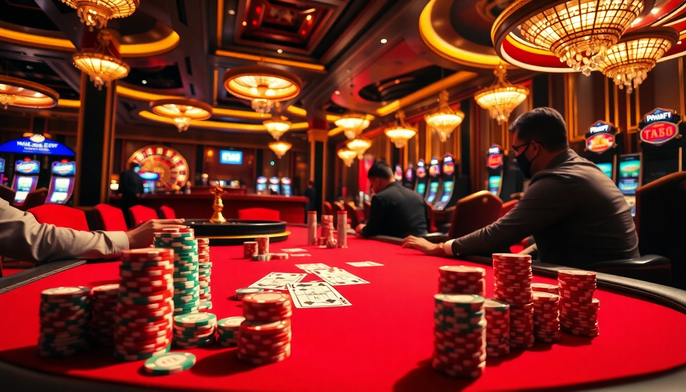 Experience thrilling gameplay at RR88's luxurious casino tables filled with vibrant poker chips.