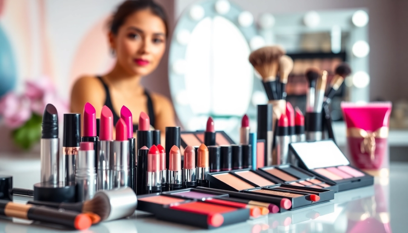 Showcase of vibrant wholesale makeup products arranged elegantly for beauty enthusiasts.