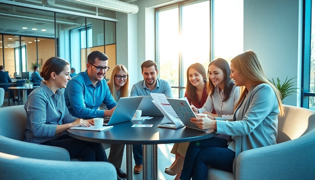 Marketing team showcasing collaboration in an office using agencia hubspot strategies.