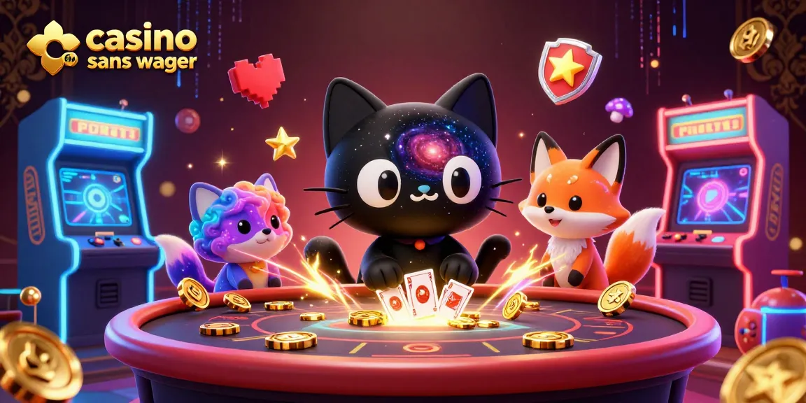Joue avec amusement au casino en ligne sans wager, mettant en avant des personnages vibrants et des éléments de jeu.
