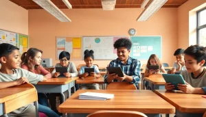 Students participating in dynamic Education activities in a vibrant classroom.