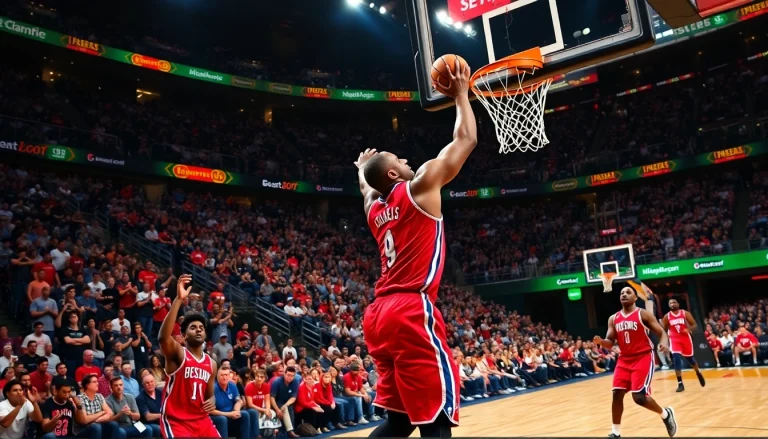 nba중계 장면에서 선수들이 강력한 덩크를 하는 모습