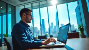 Find a job in Chicago while browsing listings in a bright office environment.