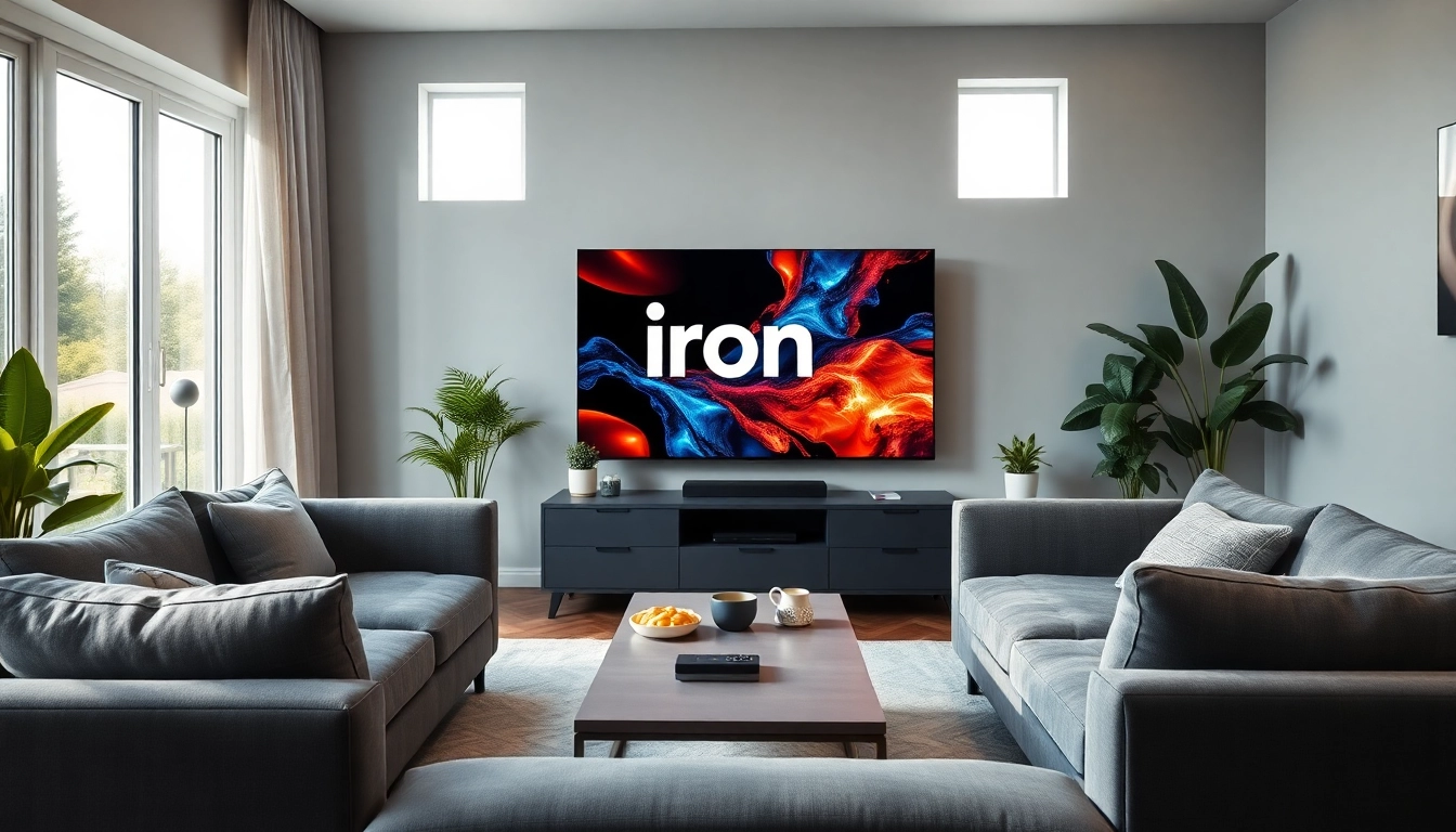 Watch the vibrant “iron tv” content in a cozy living room with modern decor.