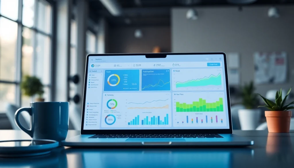 Visualizing an smm reseller panel on a laptop screen with dynamic analytics in an office environment.