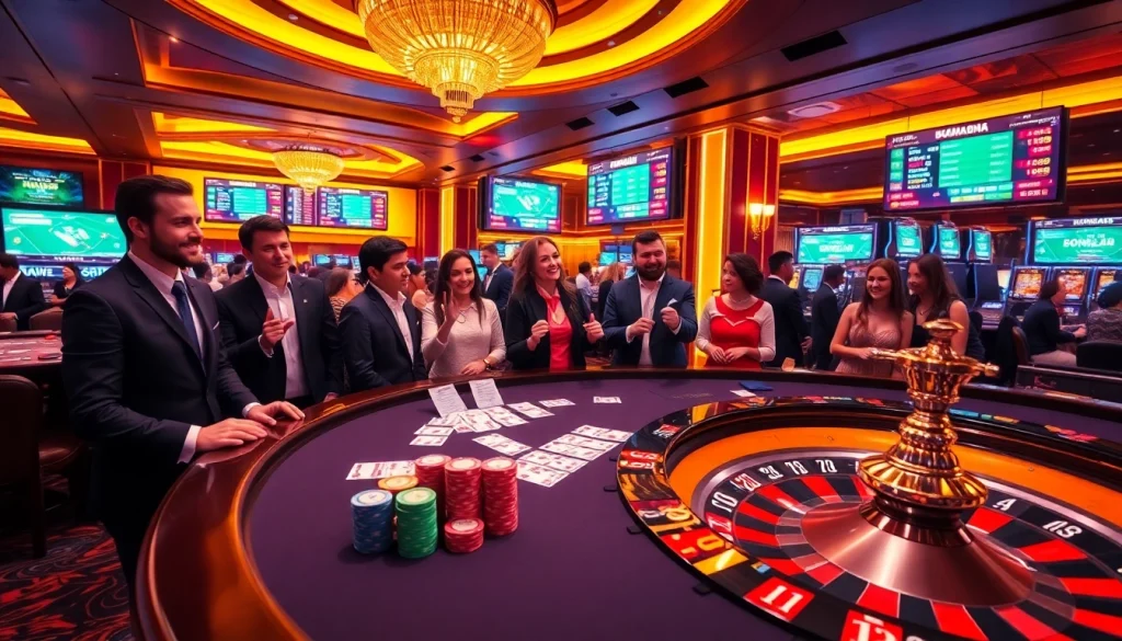 Bongdalu live betting scene with vibrant casino elements and excited players enhancing the thrill of the game.