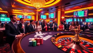 Bongdalu live betting scene with vibrant casino elements and excited players enhancing the thrill of the game.