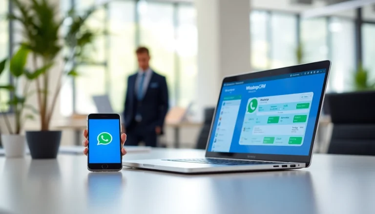 Engaging WhatsApp Business CRM interface in a vibrant digital workspace, highlighting seamless customer communication.