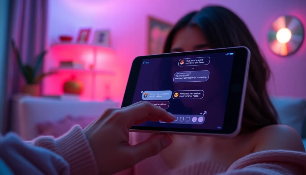 Engaging AI chat interface showcasing sex chat AI interactions with playful emojis and warm colors.