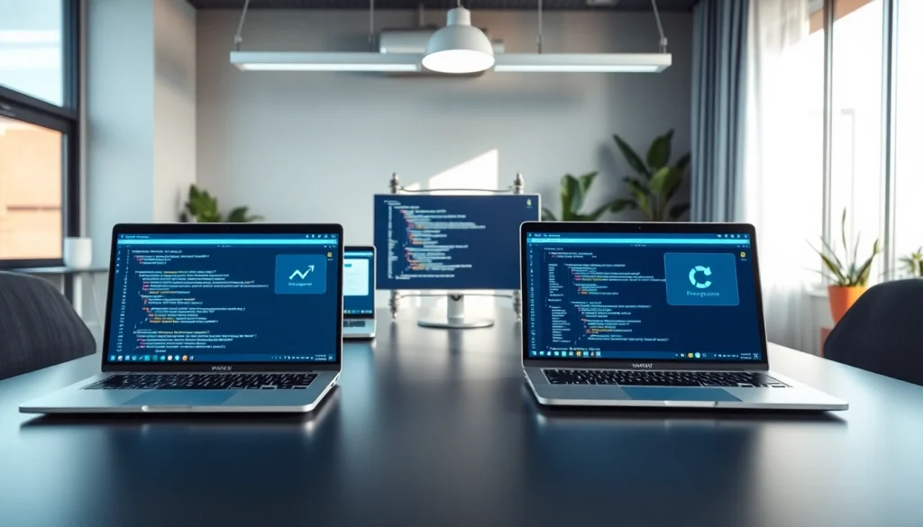 Trending software tools displayed on modern devices in a bright workspace