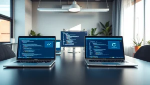Trending software tools displayed on modern devices in a bright workspace