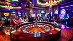 GO8 players strategizing at a thrilling roulette table in a luxurious casino setting.