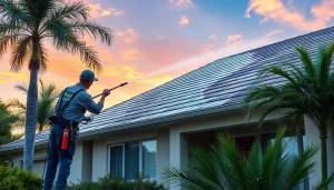 Roof cleaning service revitalizing a home in Kissimmee, FL with eco-friendly techniques.