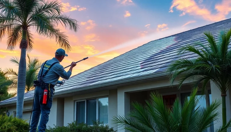 Roof cleaning service revitalizing a home in Kissimmee, FL with eco-friendly techniques.
