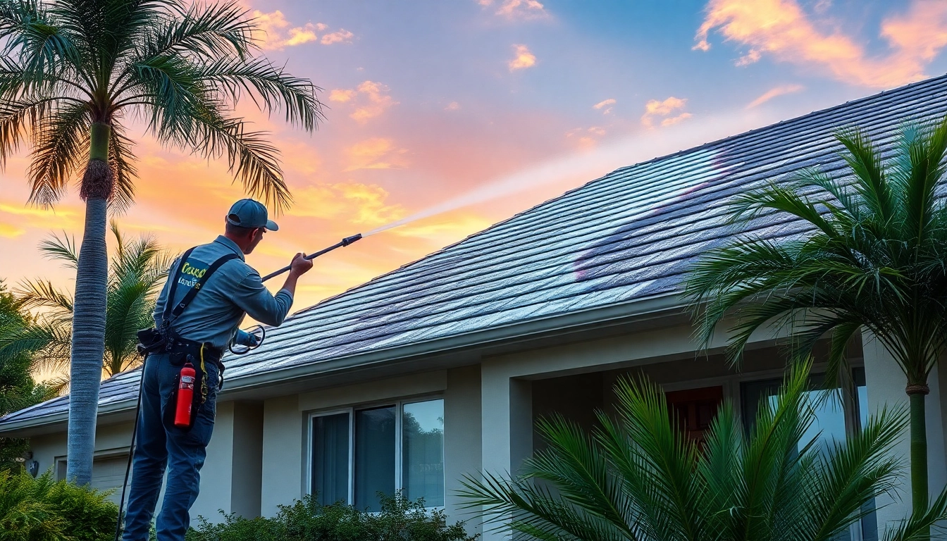 Roof cleaning service revitalizing a home in Kissimmee, FL with eco-friendly techniques.