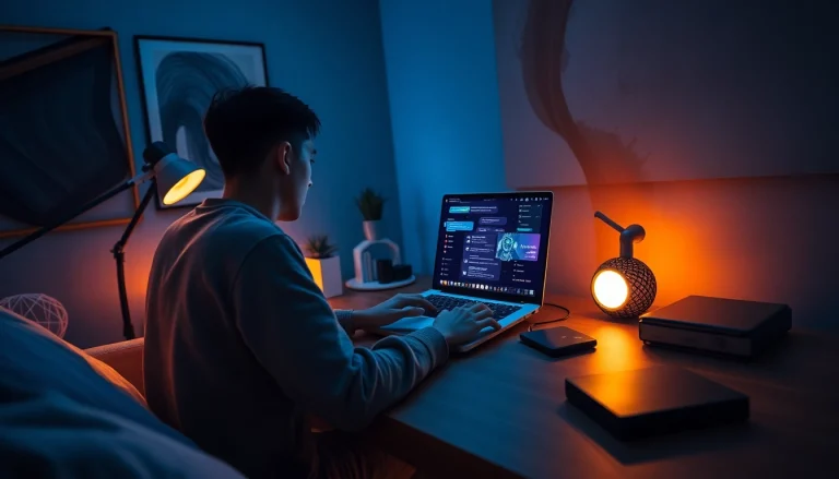 Engaging with NSFW AI chatbot in a modern digital workspace, showcasing advanced technology.