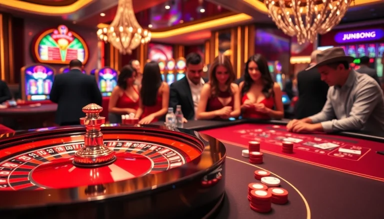 Engage in thrilling gameplay at https://jun886.dev/ with luxurious casino elements like roulette, cards, and chips.