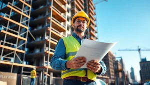 Manhattan General Contractor supervising a construction project in a vibrant urban setting.