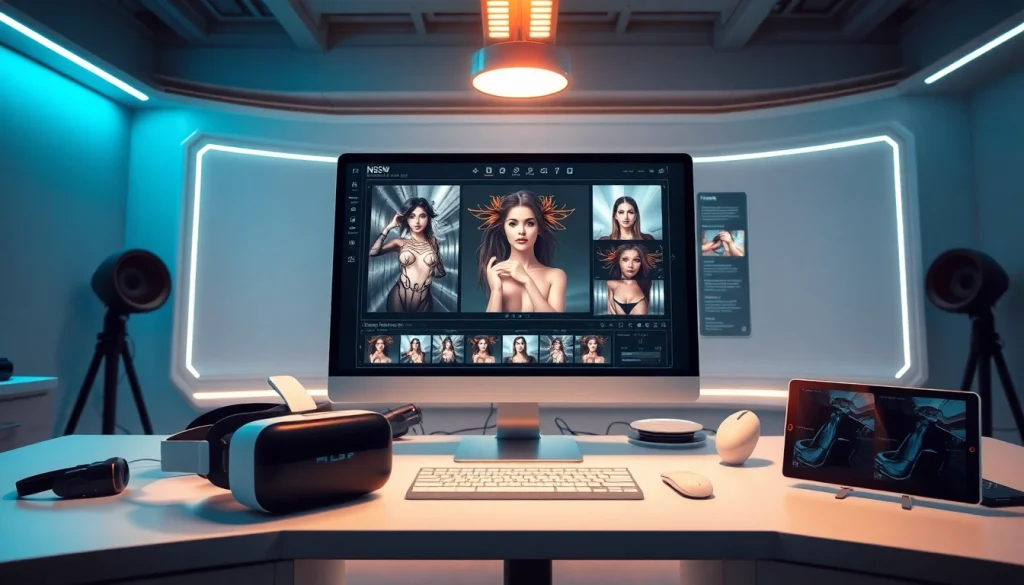 Immersive workspace featuring NSFW AI image generation tool and innovative technology.