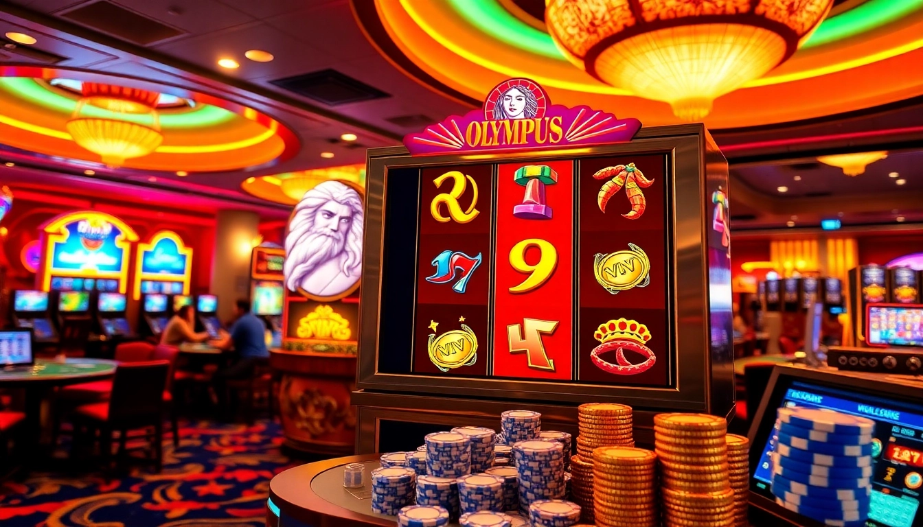 Putar mesin slot Olympus dengan simbol Yunani yang hidup di latar kasino mewah.