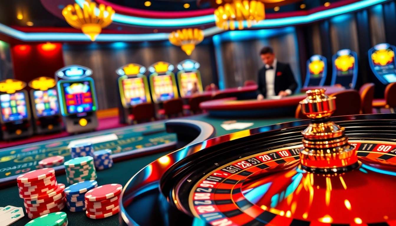 Experience the excitement at CM88 com with a vibrant online casino setup featuring roulette and poker.
