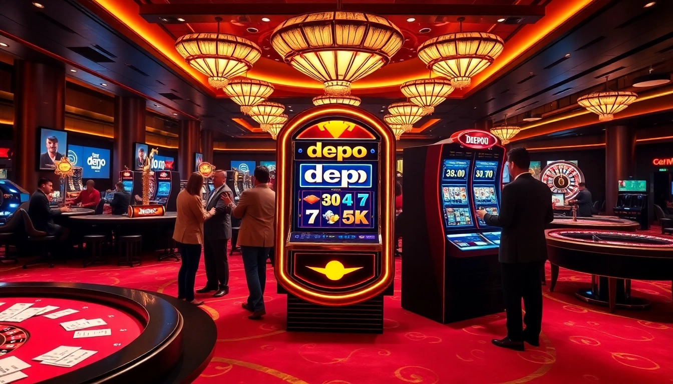 Terlibat dalam aksi kasino yang mendebarkan di mesin slot Depo 5k dikelilingi elemen permainan yang berwarna-warni.