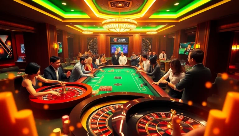 Engaged players using sbobet for exciting sports betting at a luxurious casino.