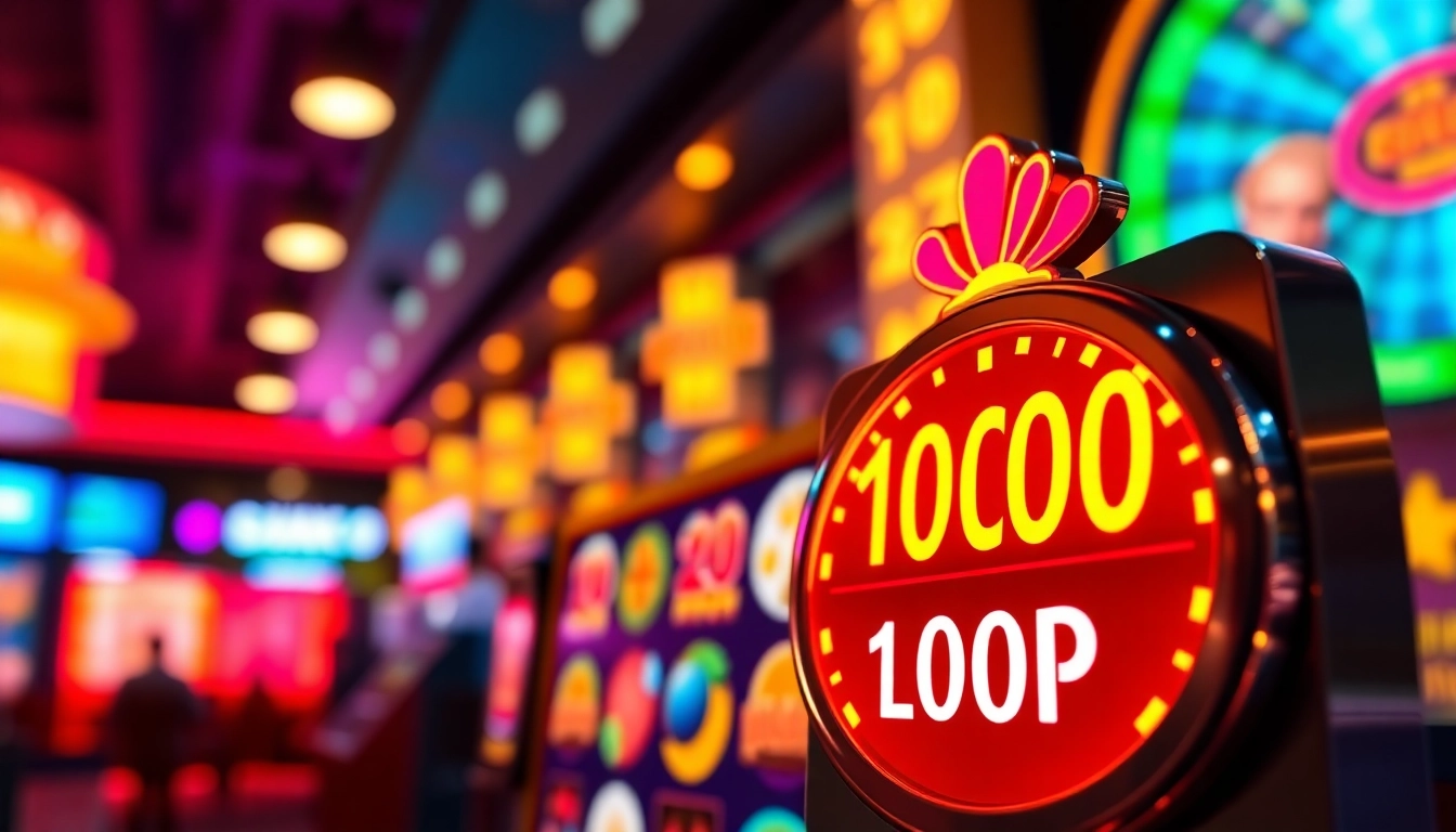 Menampilkan slot depo 1k dengan simbol berwarna-warni dan suasana kasino yang ceria.
