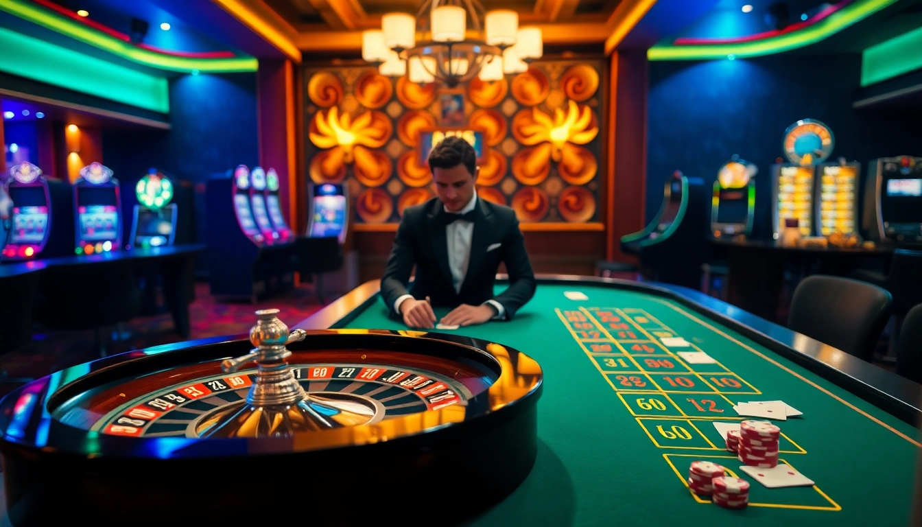 Experience the excitement of link 789bet with a luxurious casino scene featuring roulette, poker, and more.