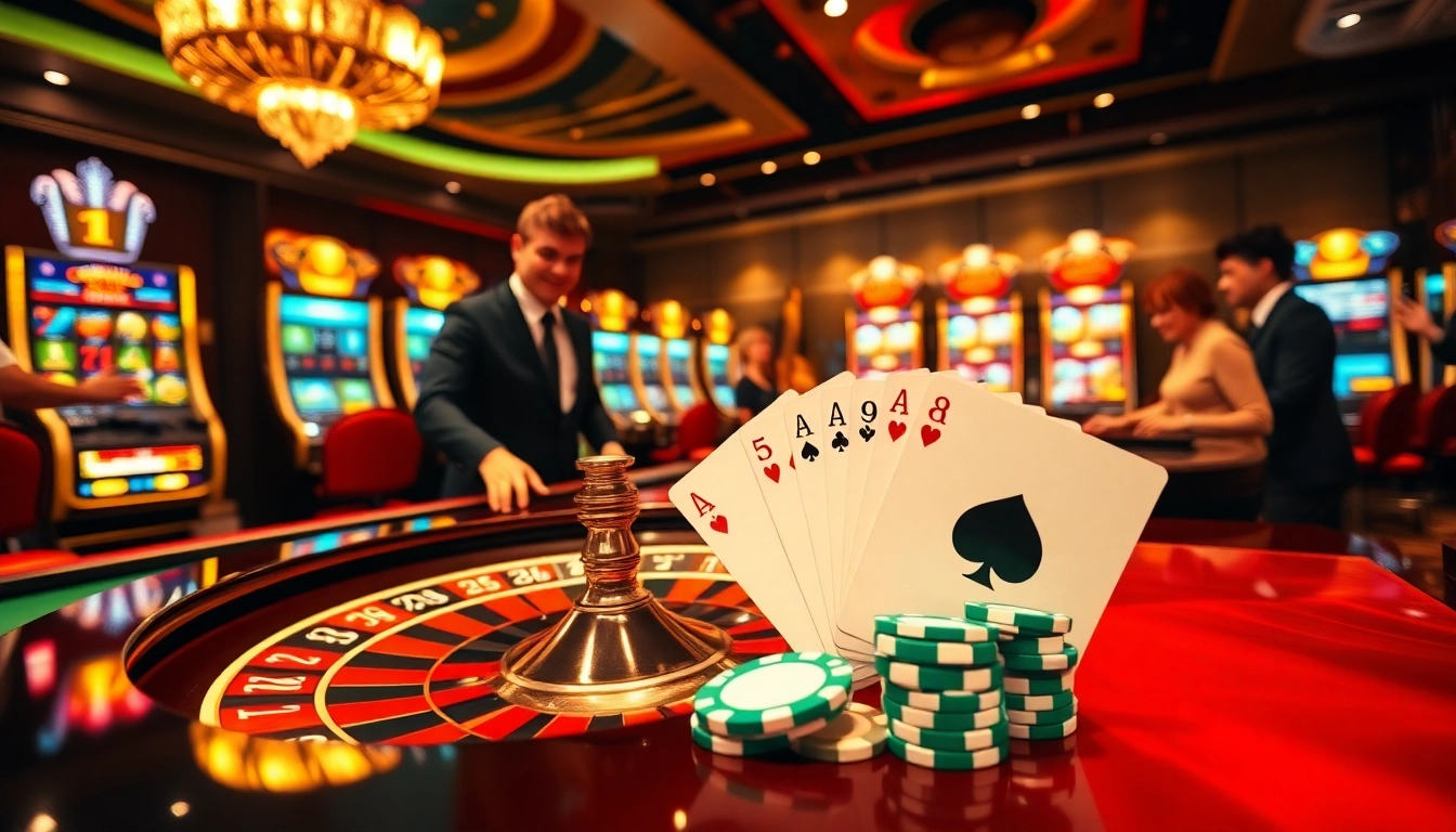 Joueurs engagés profitant d'une expérience palpitante de casino en ligne France avec roulette et machines à sous.
