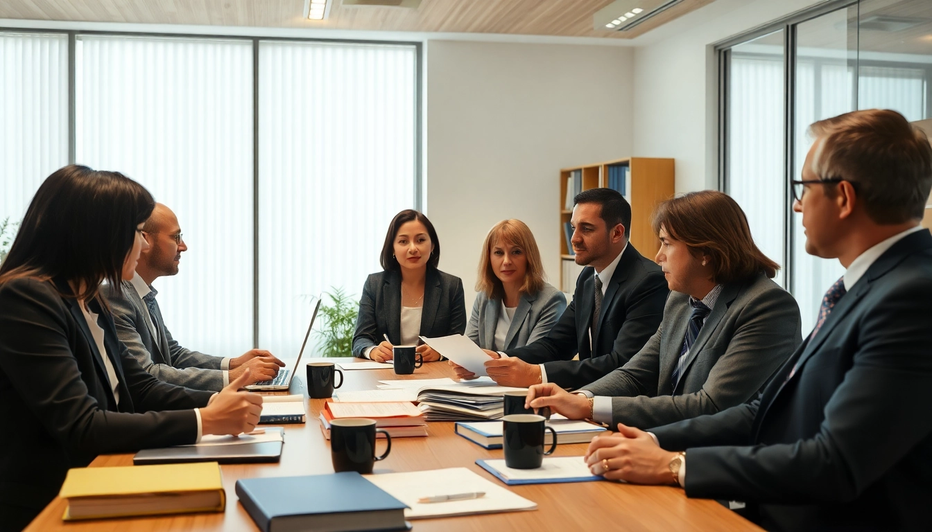 Diskussion über internationales Strafrecht in einer modernen Kanzlei mit Anwälten.