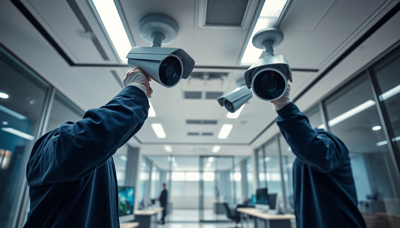 Cámaras de seguridad en Liberia instalándose en una oficina moderna para mayor seguridad.