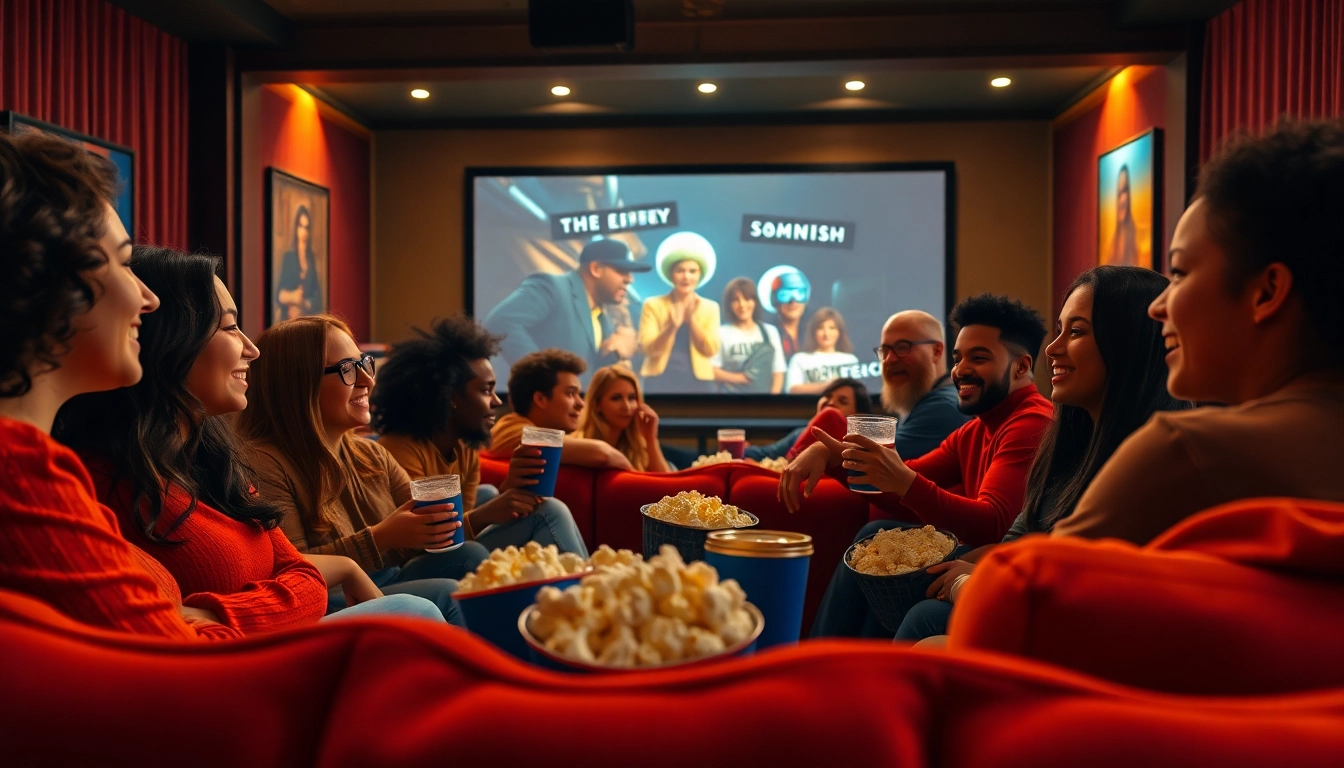 ดูหนัง ในบรรยากาศสบายๆ ของกลุ่มเพื่อนที่กำลังเพลิดเพลินกับหนัง